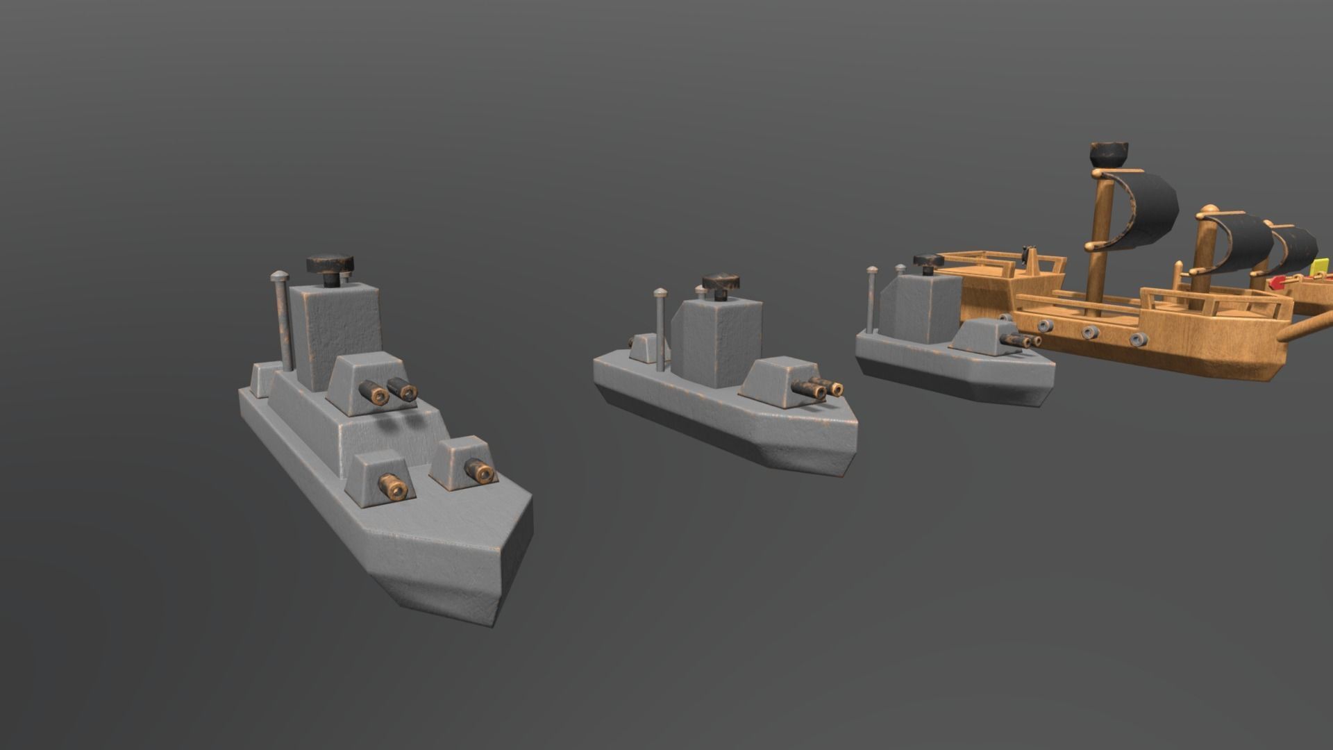 Wooden Toys Boat Pack Low-poly 3D model_3
