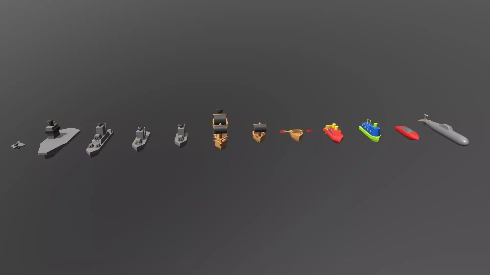 Wooden Toys Boat Pack Low-poly 3D model_0