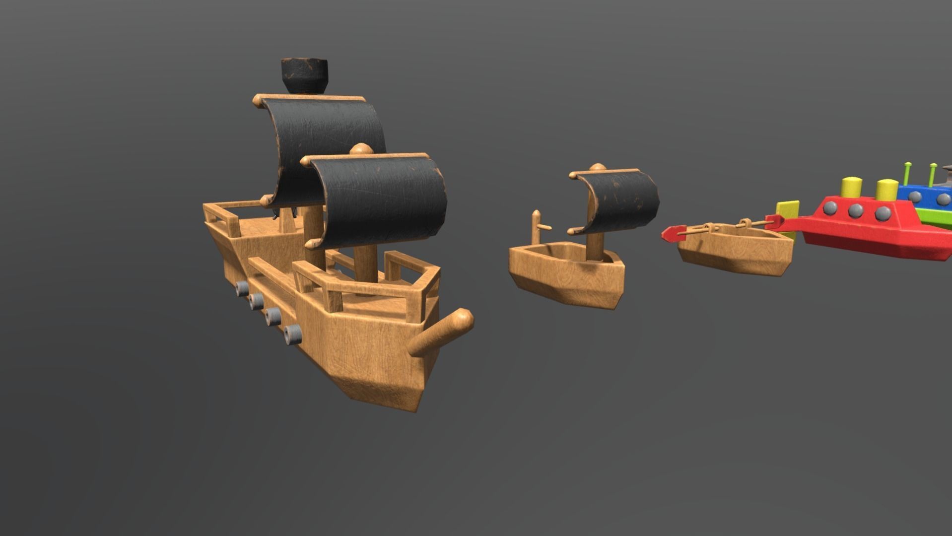 Wooden Toys Boat Pack Low-poly 3D model_5
