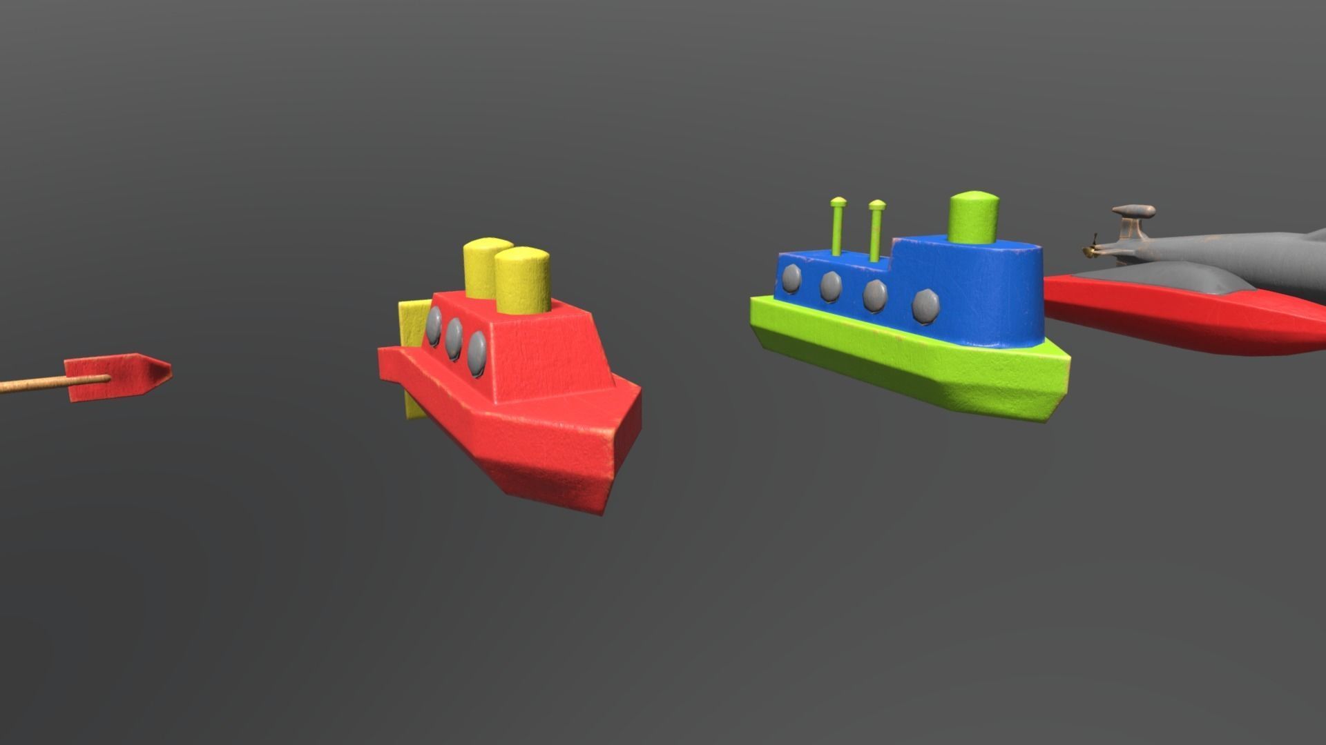Wooden Toys Boat Pack Low-poly 3D model_7