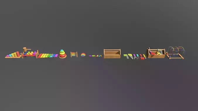 Wooden Toys Baby Toys Pack Low-poly 3D model