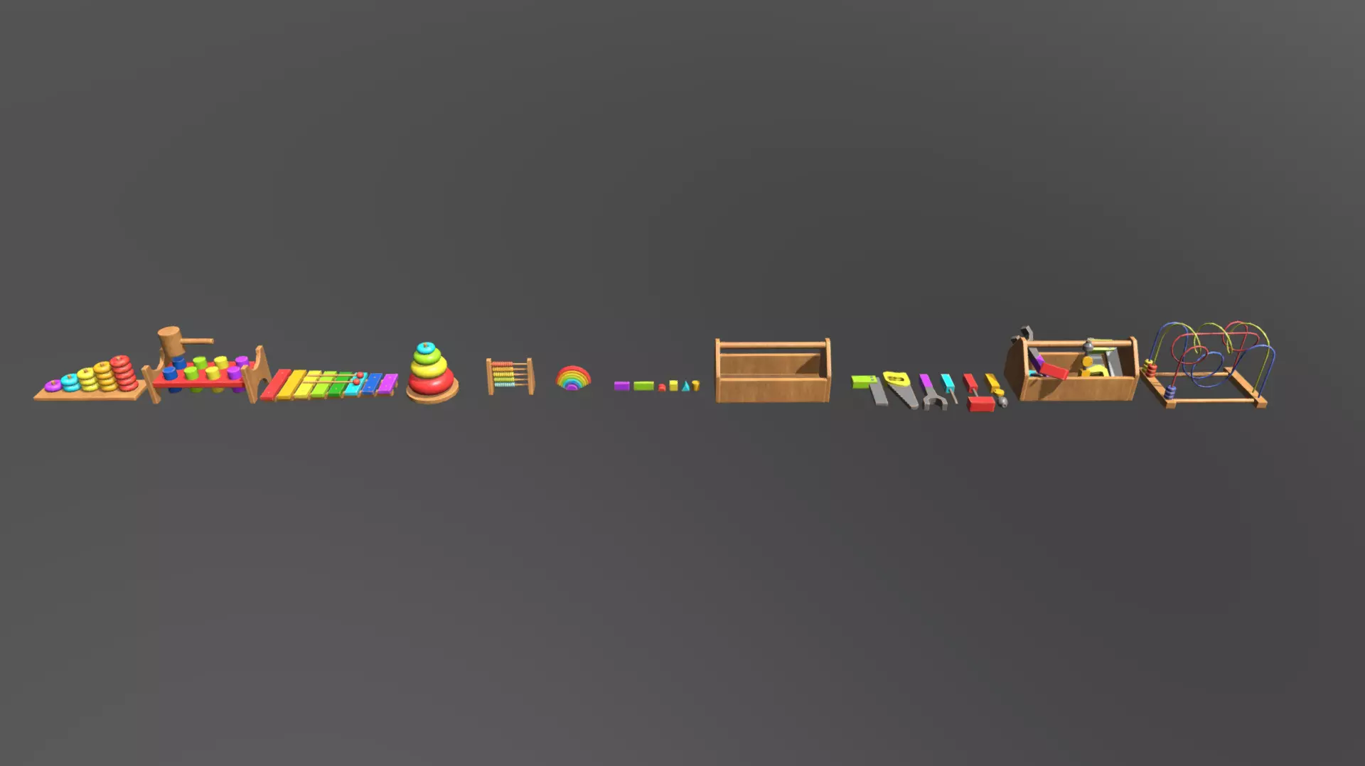 Wooden Toys Baby Toys Pack Low-poly 3D model_0