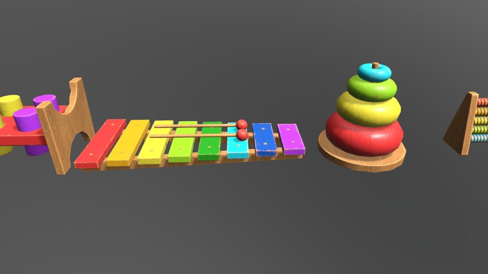 Wooden Toys Baby Toys Pack Low-poly 3D model_5