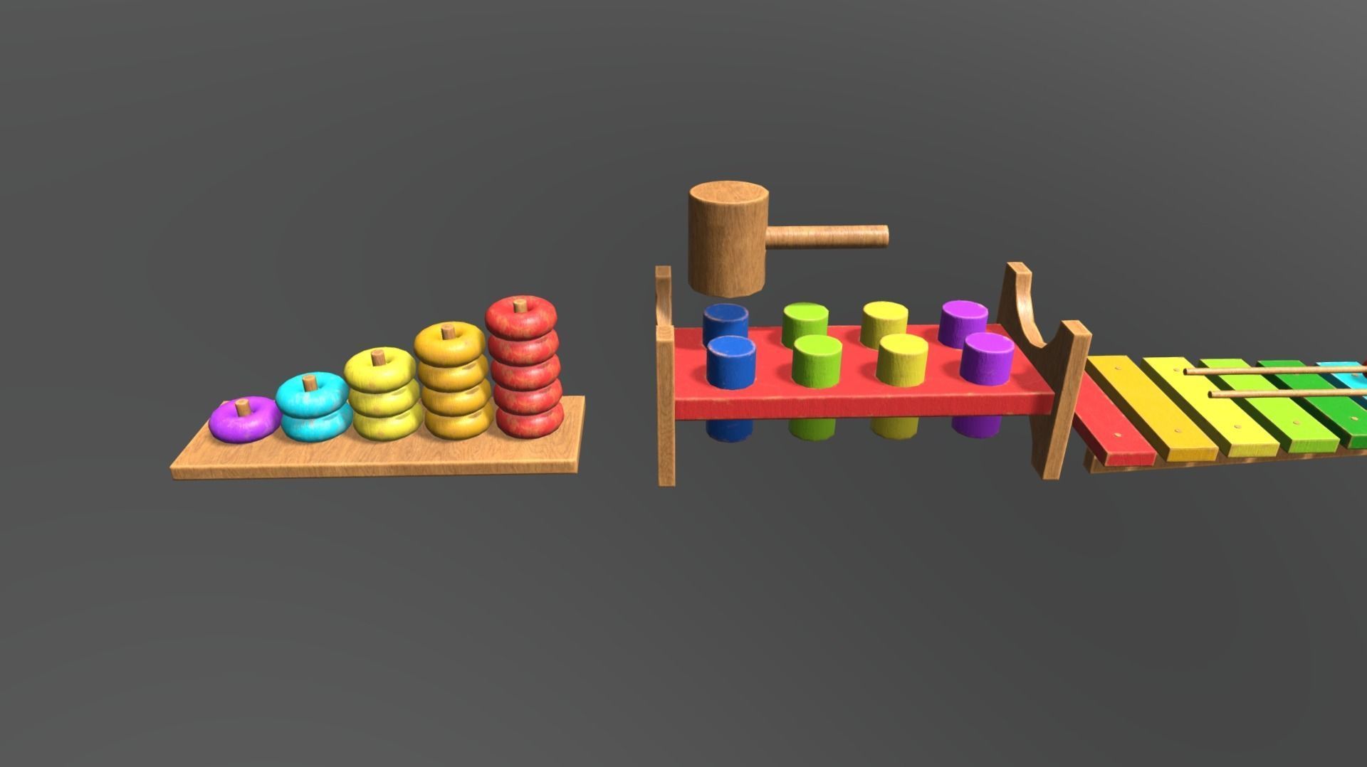 Wooden Toys Baby Toys Pack Low-poly 3D model_3