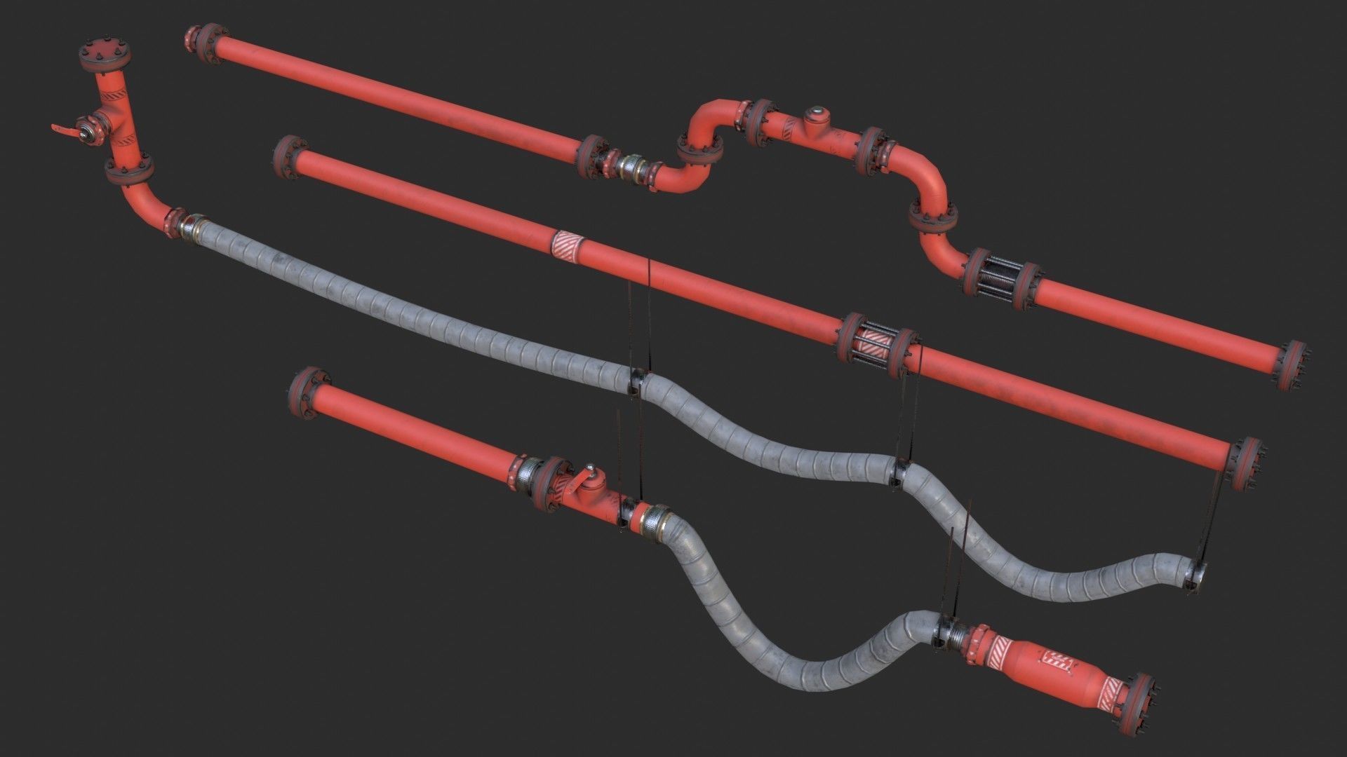 Modular Pipes - Industrial Painted Red Low-poly 3D model_10
