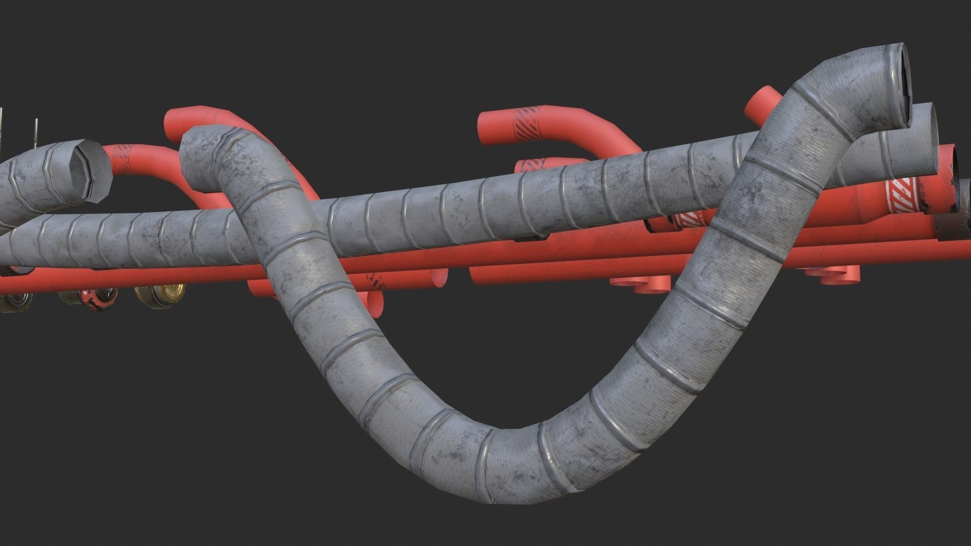 Modular Pipes - Industrial Painted Red Low-poly 3D model_6