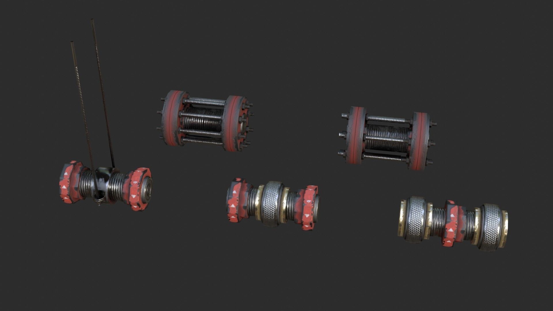 Modular Pipes - Industrial Painted Red Low-poly 3D model_13