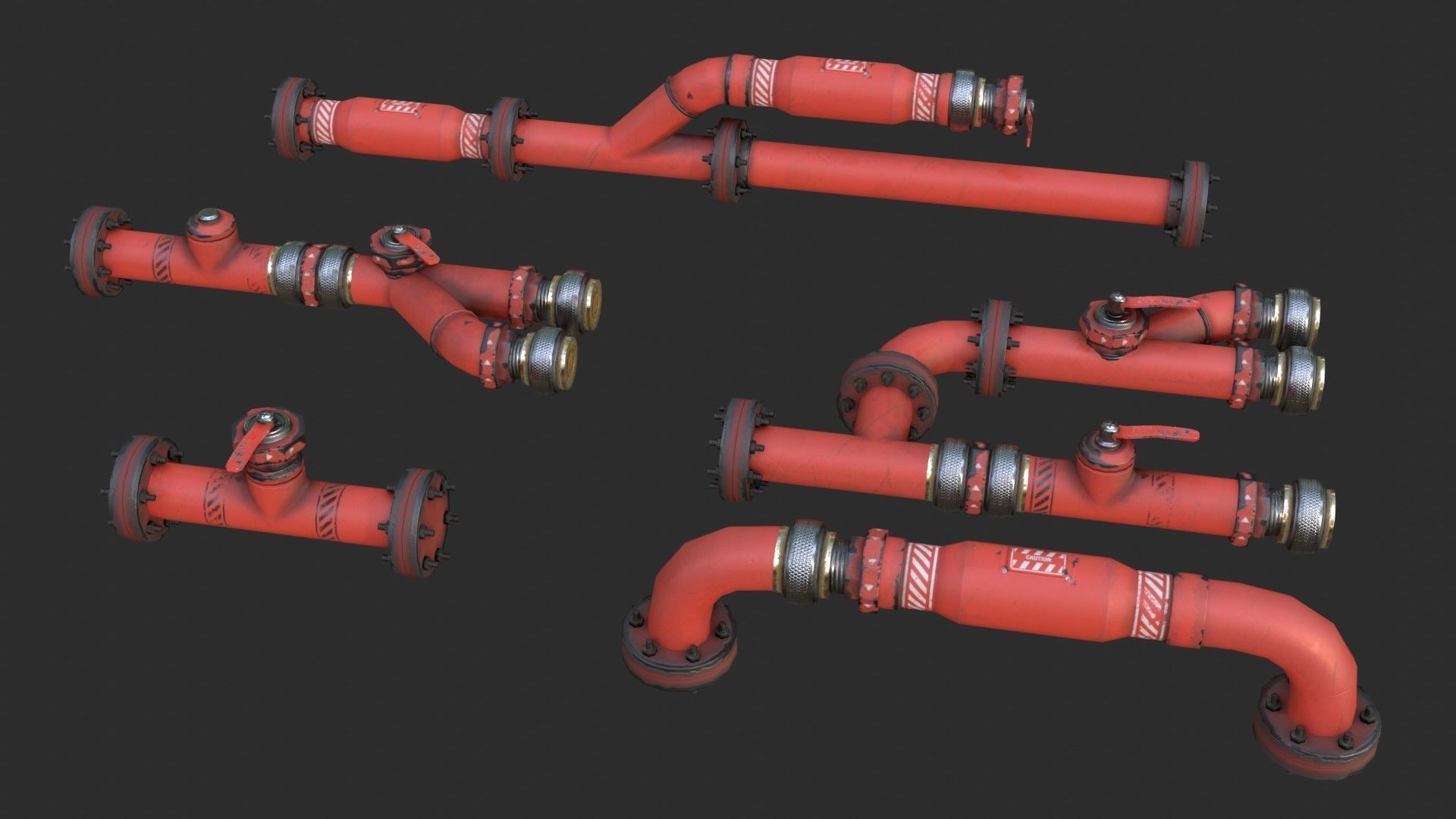 Modular Pipes - Industrial Painted Red Low-poly 3D model_14