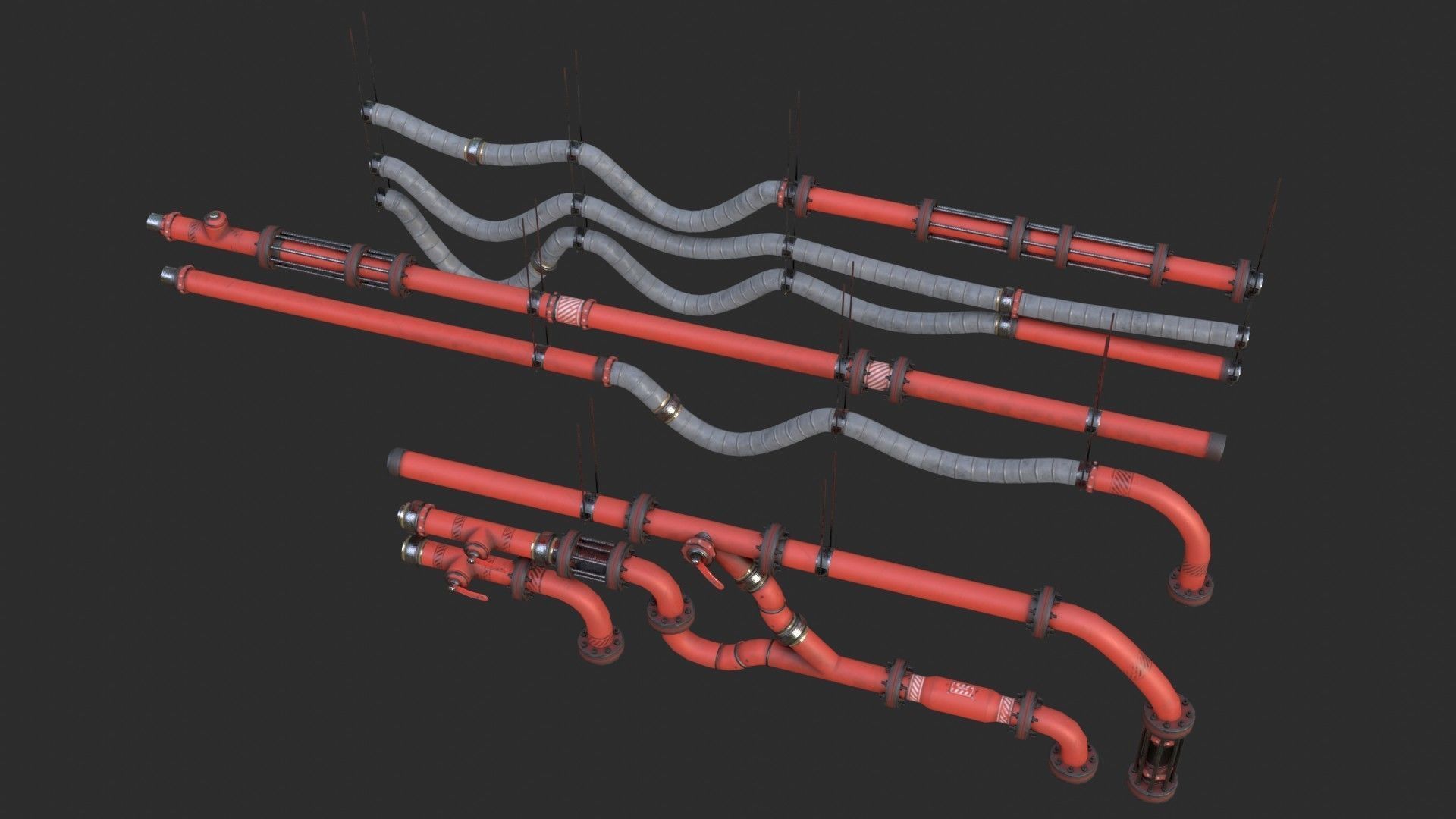 Modular Pipes - Industrial Painted Red Low-poly 3D model_11