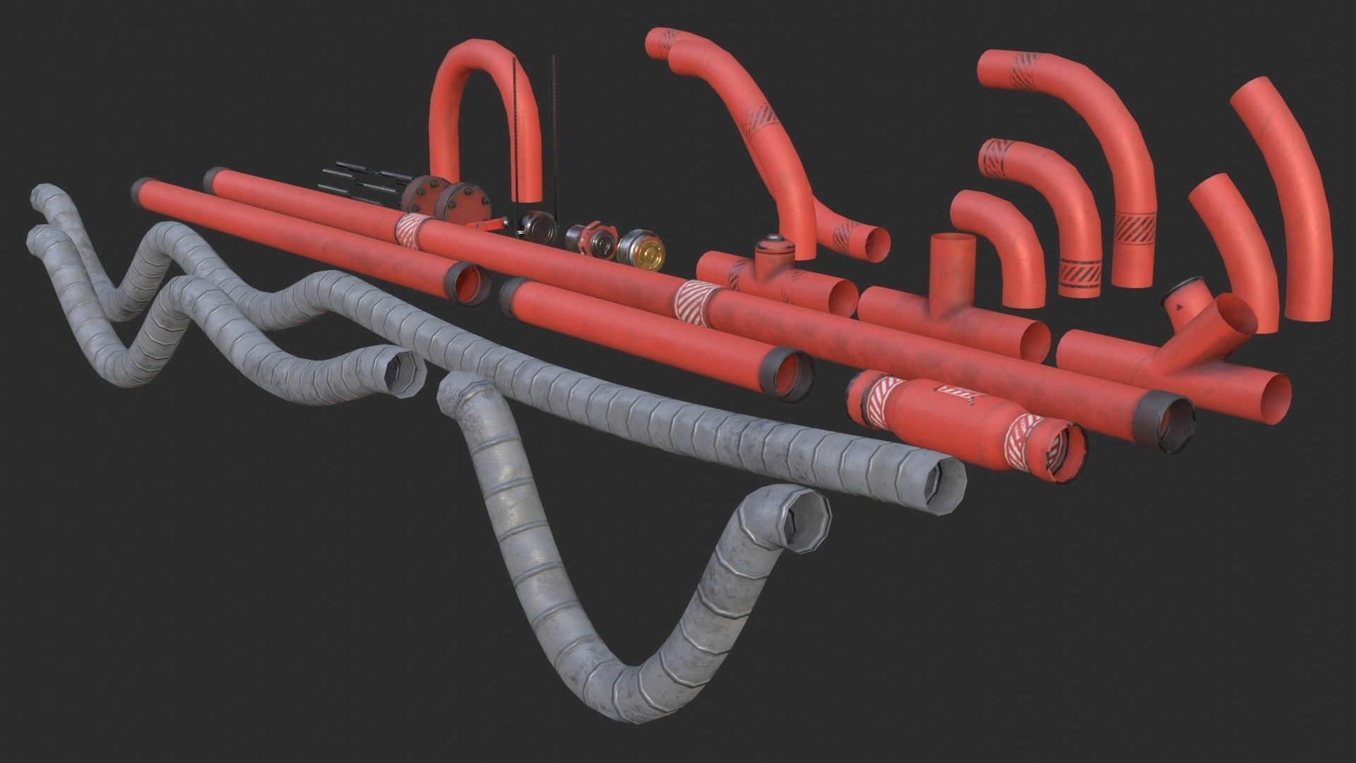 Modular Pipes - Industrial Painted Red Low-poly 3D model_5