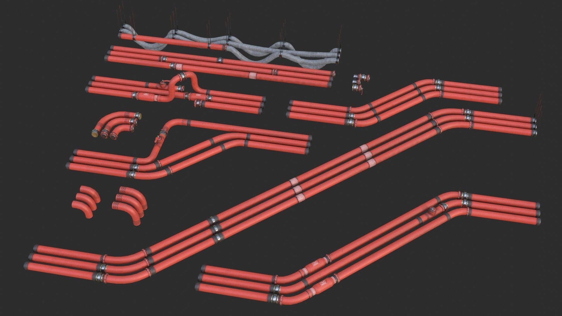 Modular Pipes - Industrial Painted Red Low-poly 3D model_15