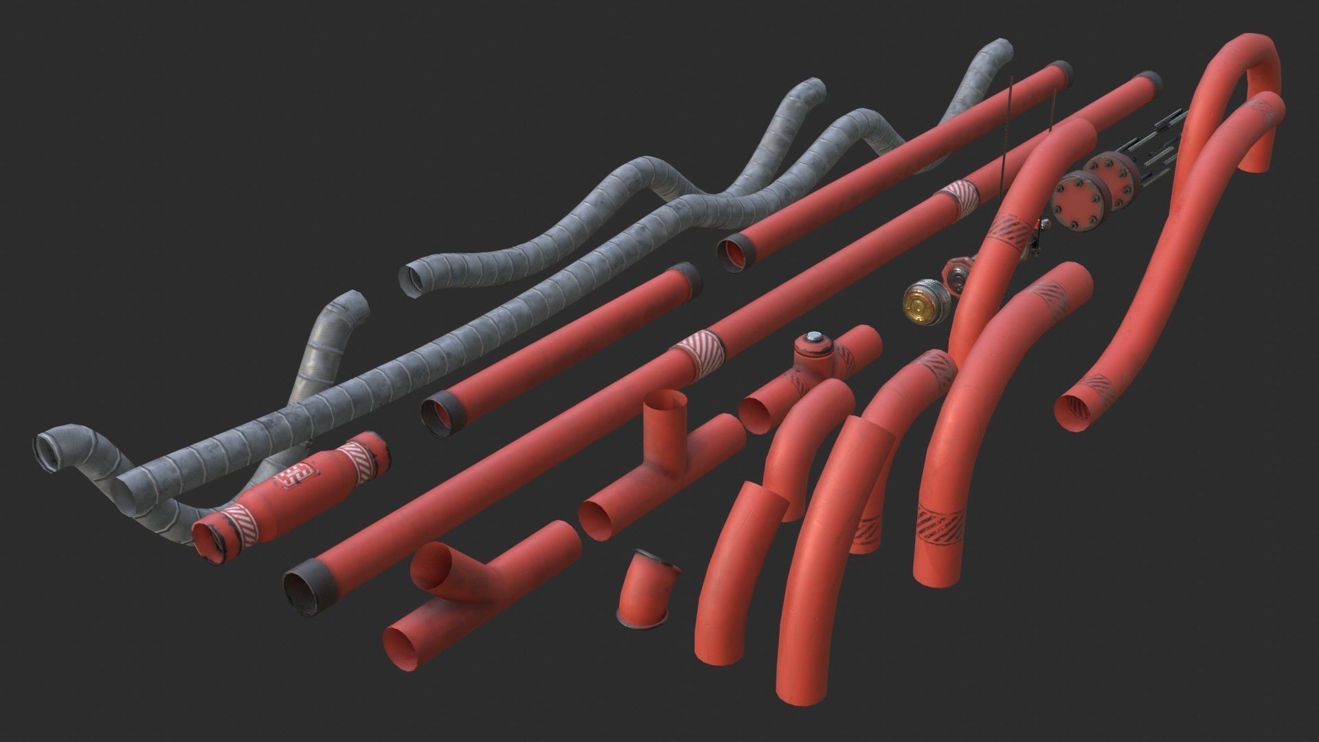 Modular Pipes - Industrial Painted Red Low-poly 3D model_4