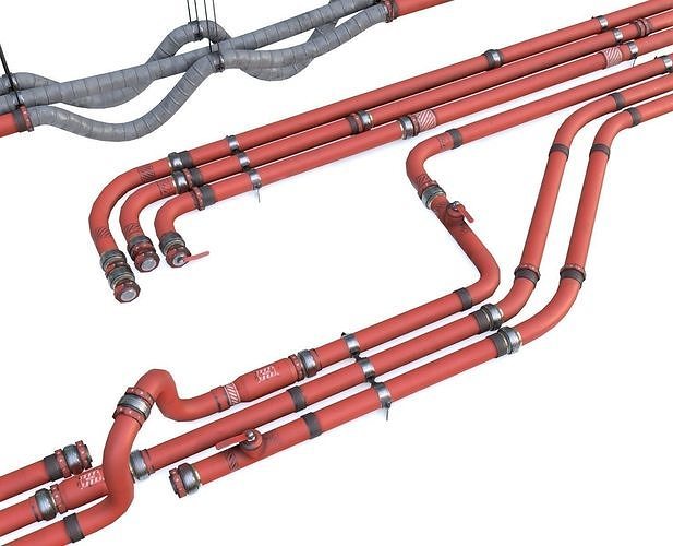 Modular Pipes - Industrial Painted Red Low-poly 3D model