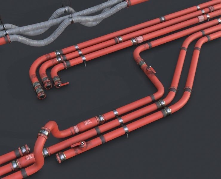 Modular Pipes - Industrial Painted Red Low-poly 3D model_1