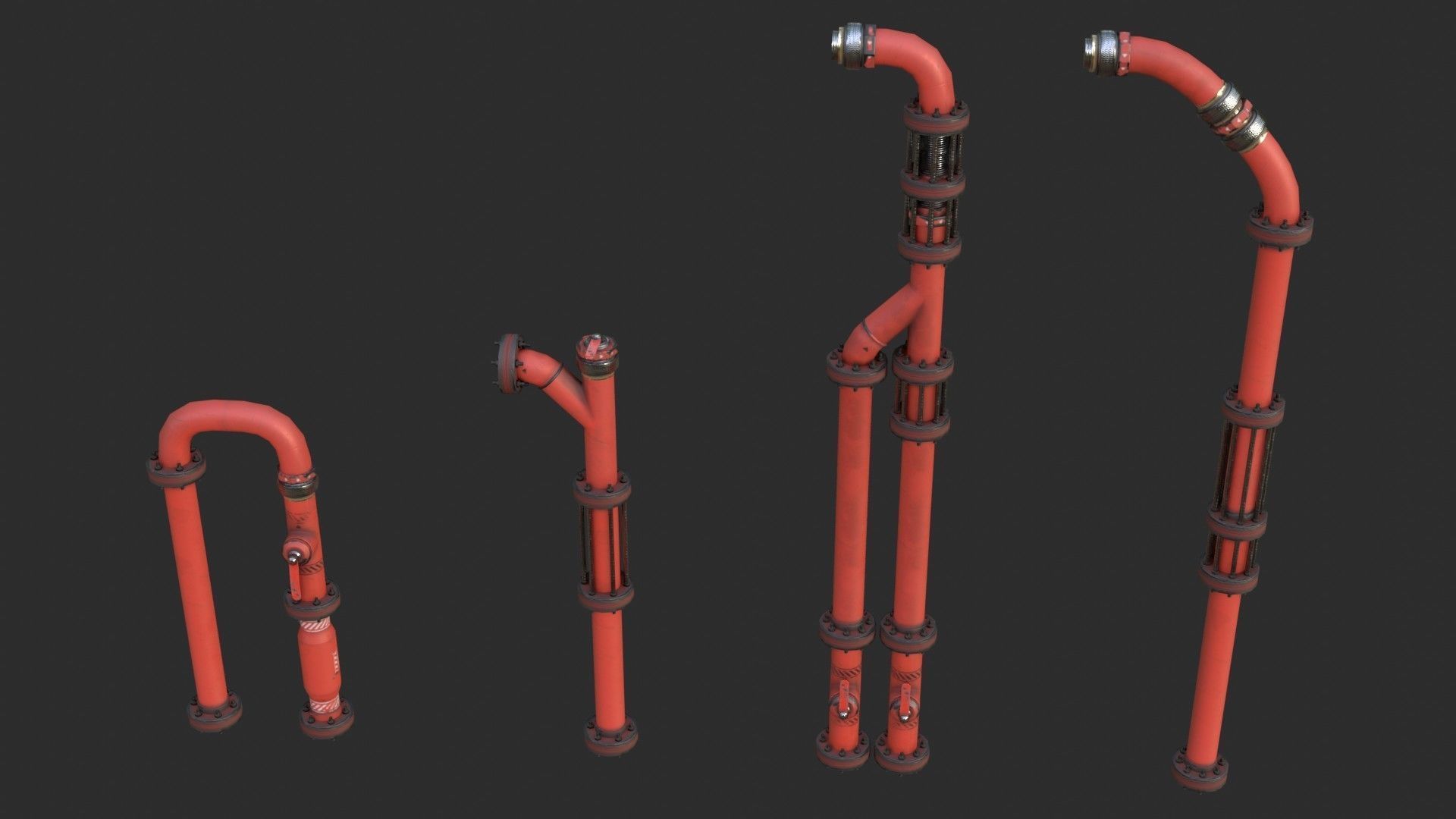 Modular Pipes - Industrial Painted Red Low-poly 3D model_12
