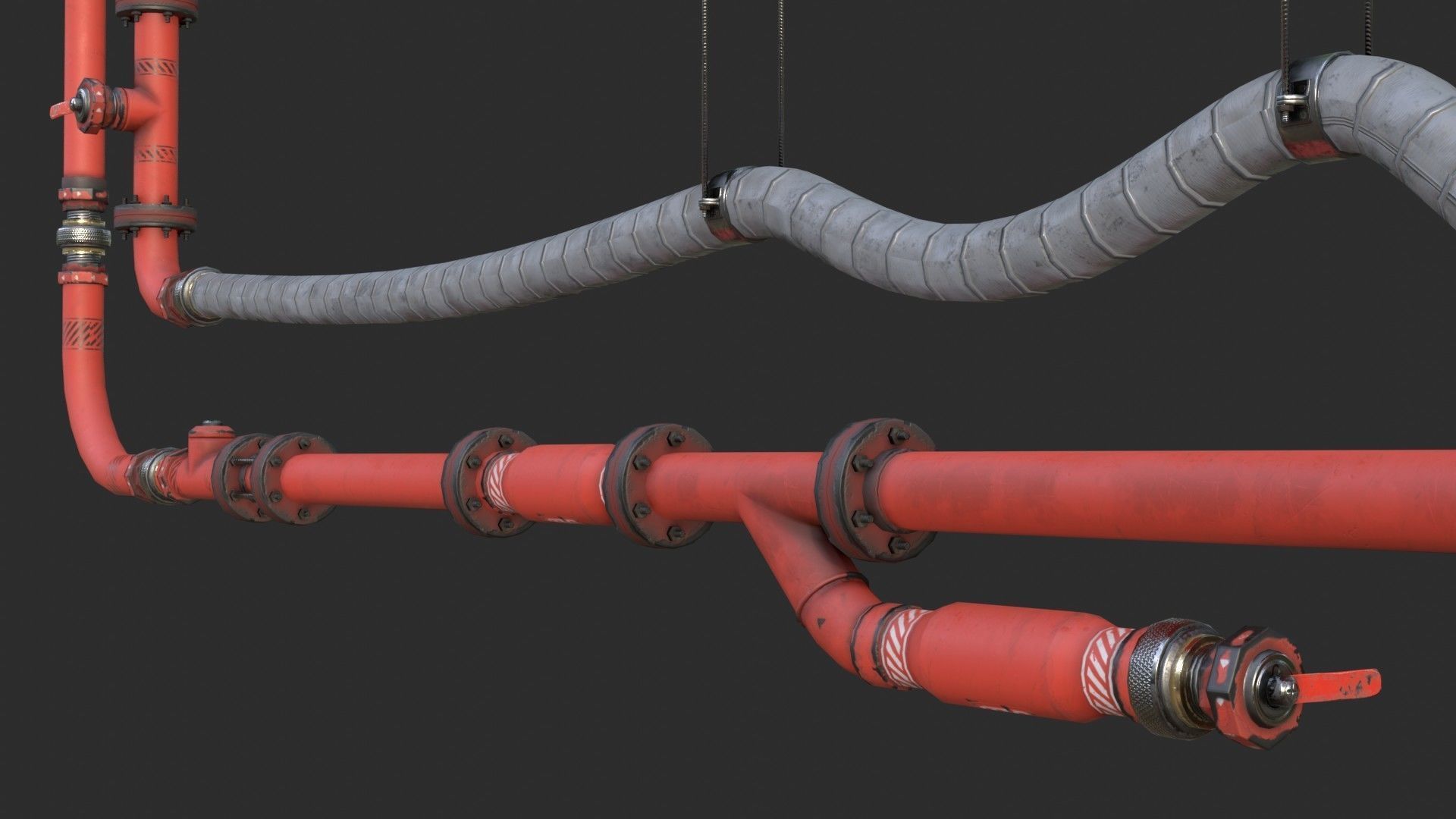 Modular Pipes - Industrial Painted Red Low-poly 3D model_16