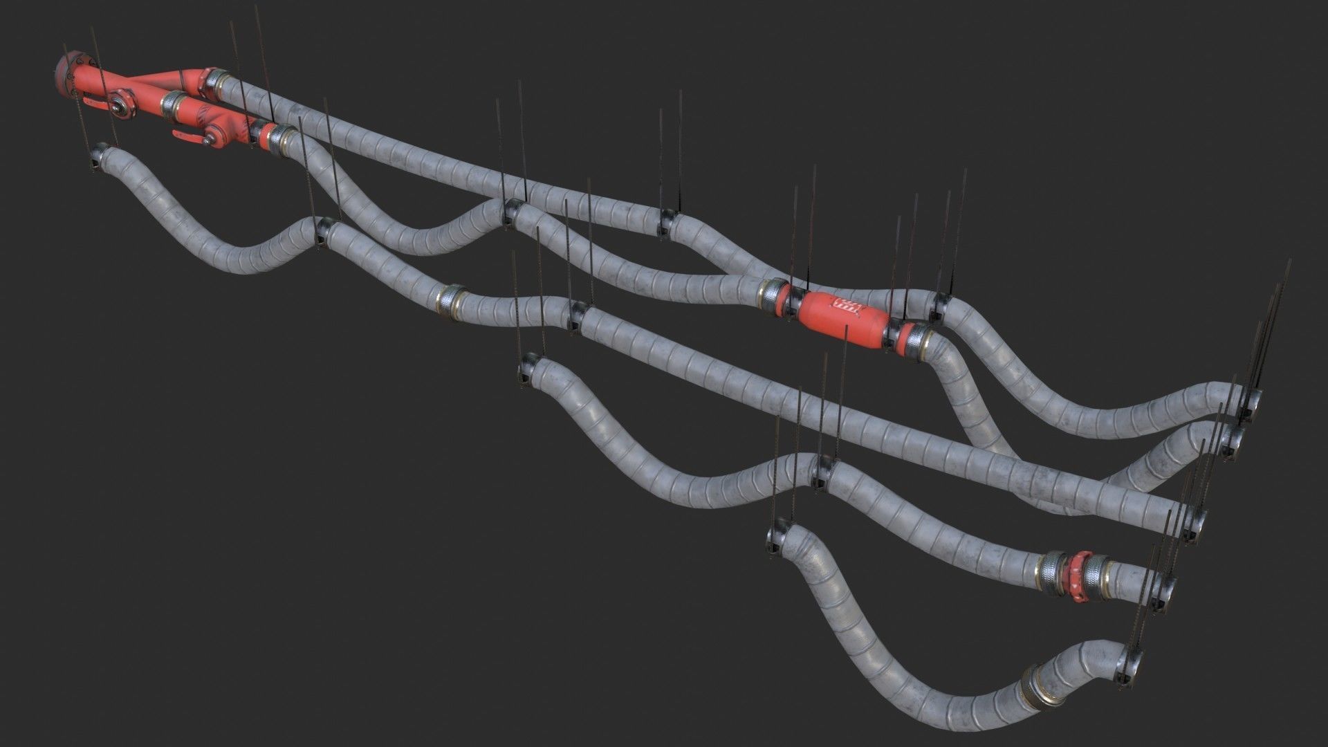 Modular Pipes - Industrial Painted Red Low-poly 3D model_9