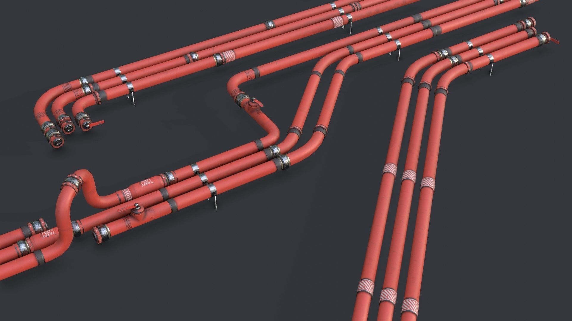 Modular Pipes - Industrial Painted Red Low-poly 3D model_17