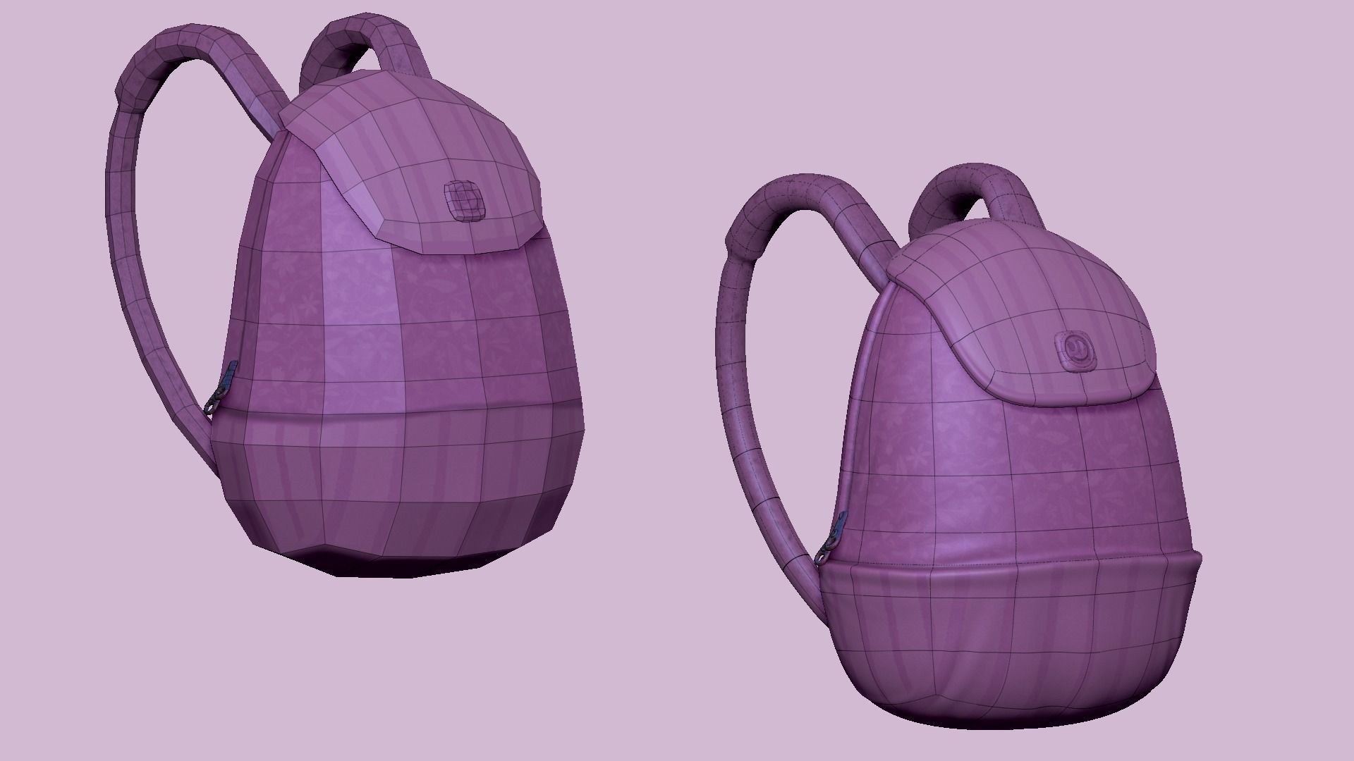 Girl Backpack - Flowers and Stripes Texture Low-poly 3D model_10