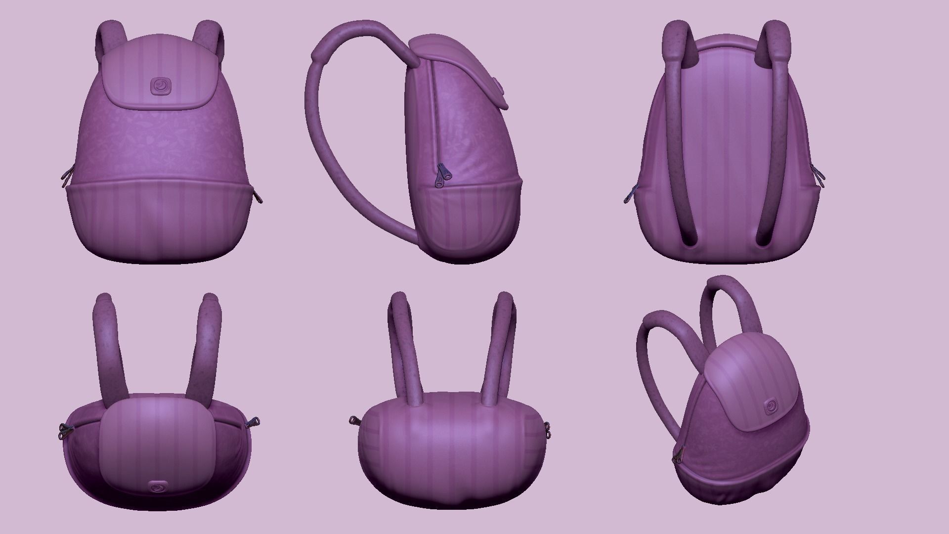 Girl Backpack - Flowers and Stripes Texture Low-poly 3D model_9