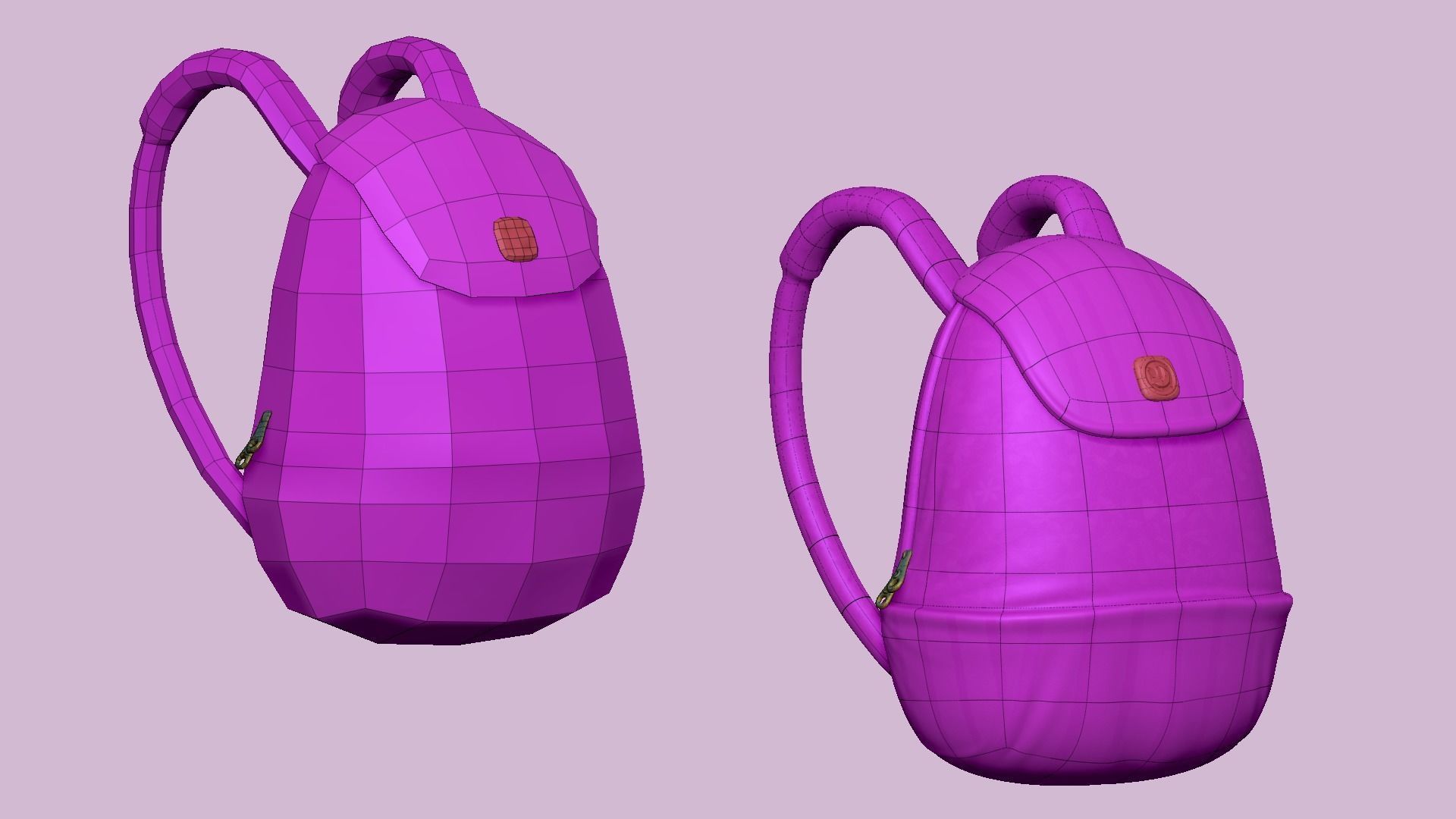 Girl Backpack - Flowers and Stripes Texture Low-poly 3D model_11