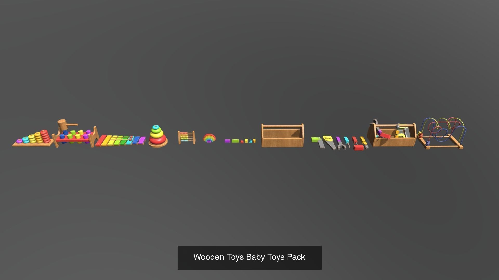 Childrens Wooden Toys Bundle 3D Model Collection_8