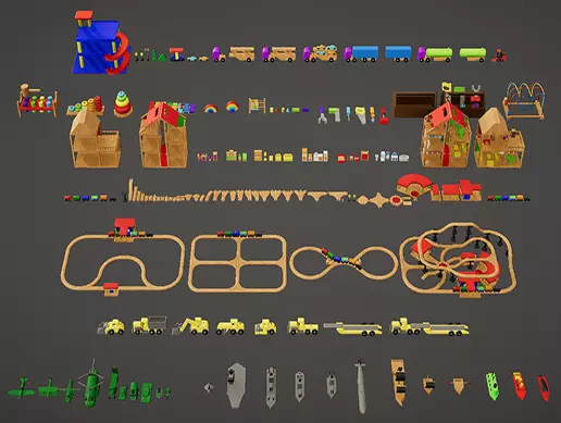Childrens Wooden Toys Bundle 3D Model Collection_0