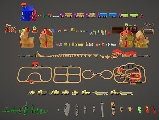 Childrens Wooden Toys Bundle 3D Model Collection