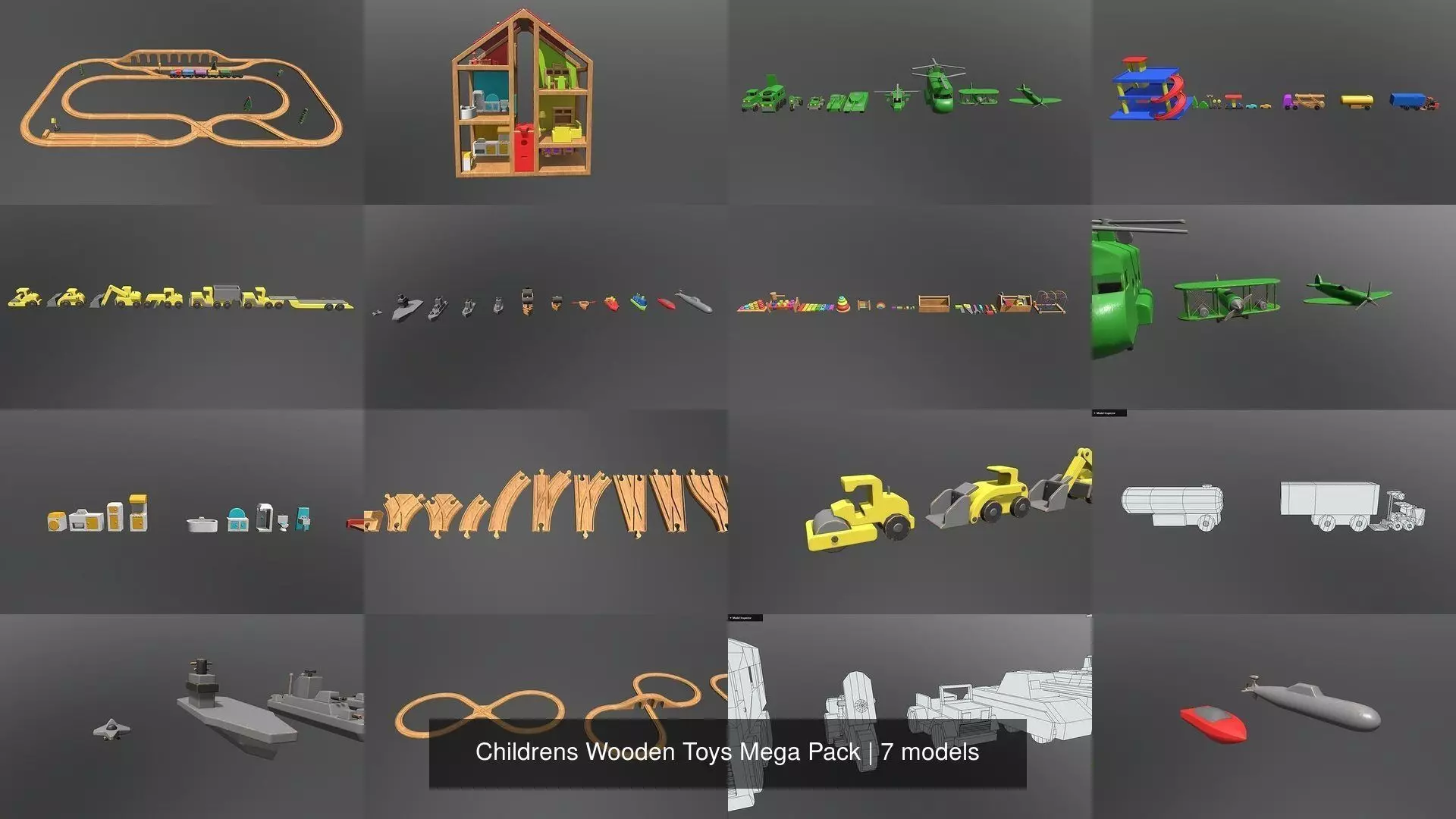 Childrens Wooden Toys Bundle 3D Model Collection_1