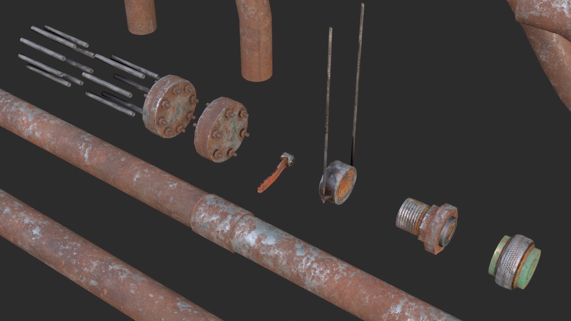 Modular Pipes - Rusted Low-poly 3D model_8