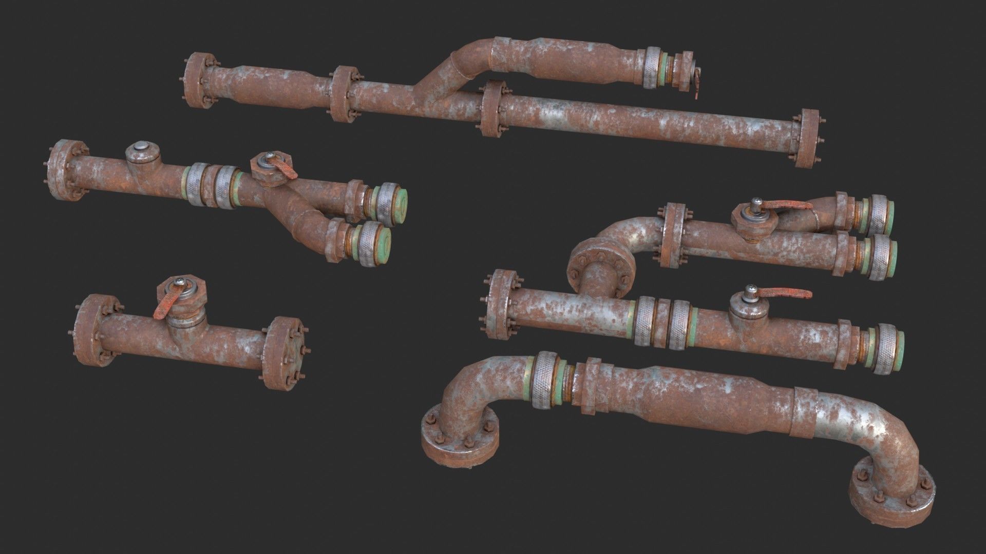 Modular Pipes - Rusted Low-poly 3D model_14