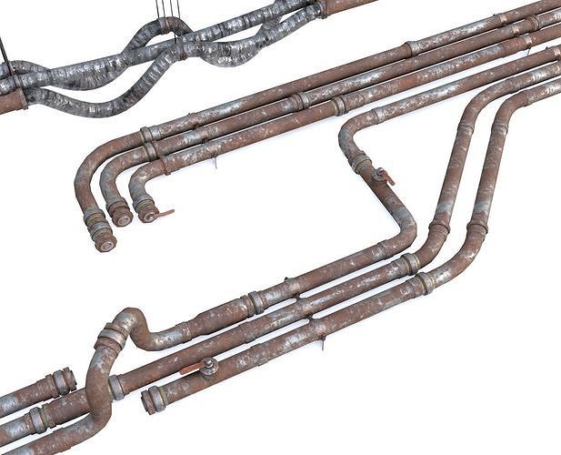 Modular Pipes - Rusted Low-poly 3D model
