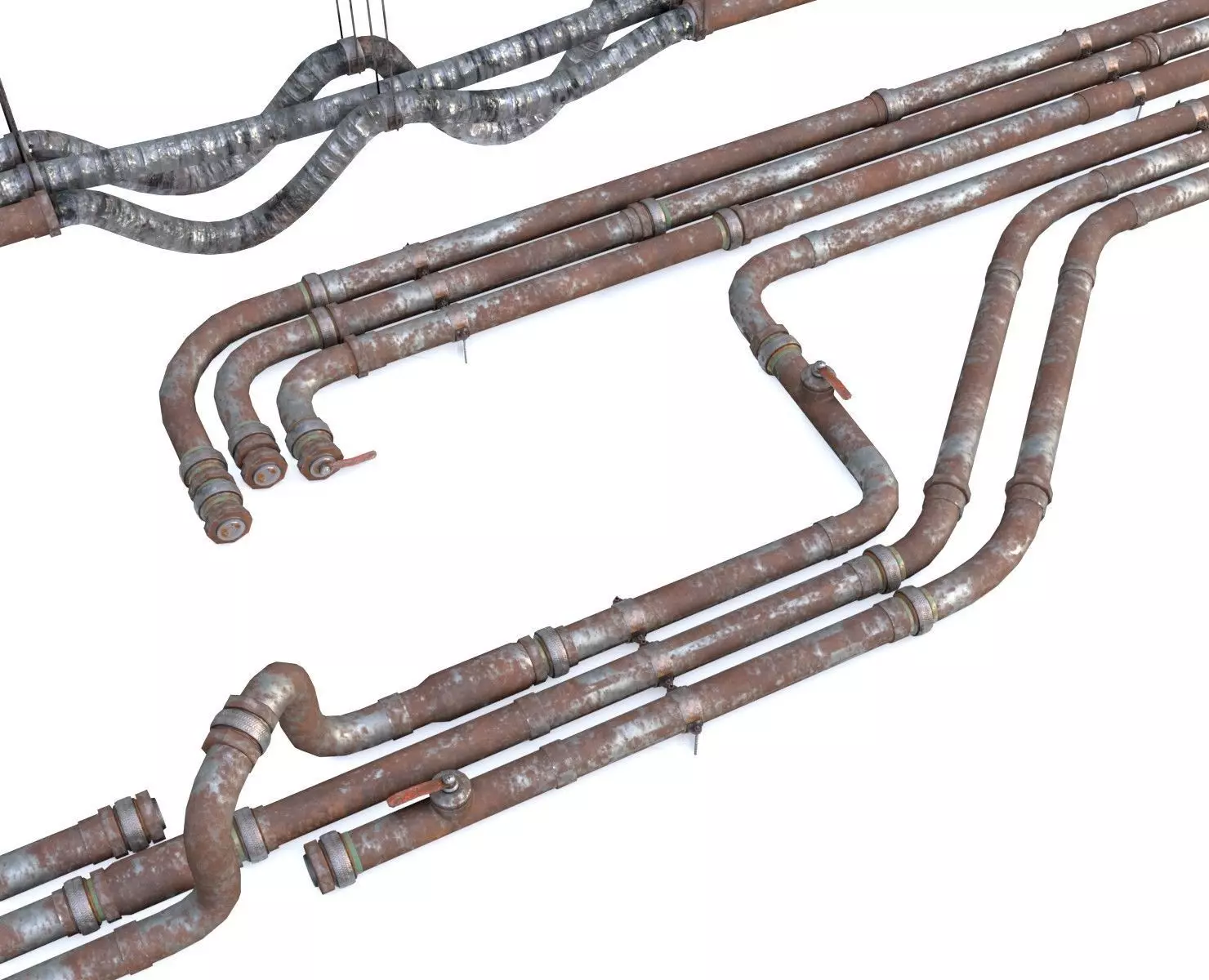 Modular Pipes - Rusted Low-poly 3D model_0