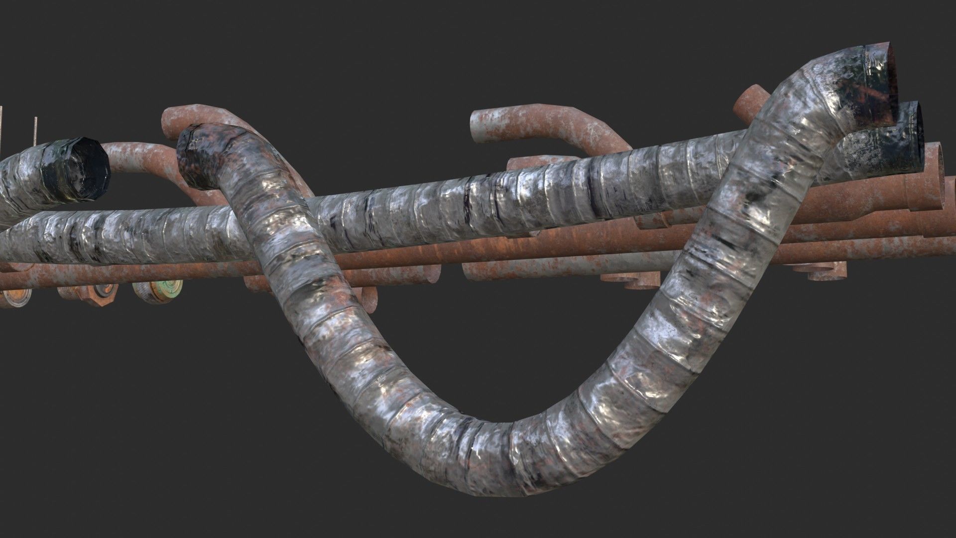 Modular Pipes - Rusted Low-poly 3D model_6