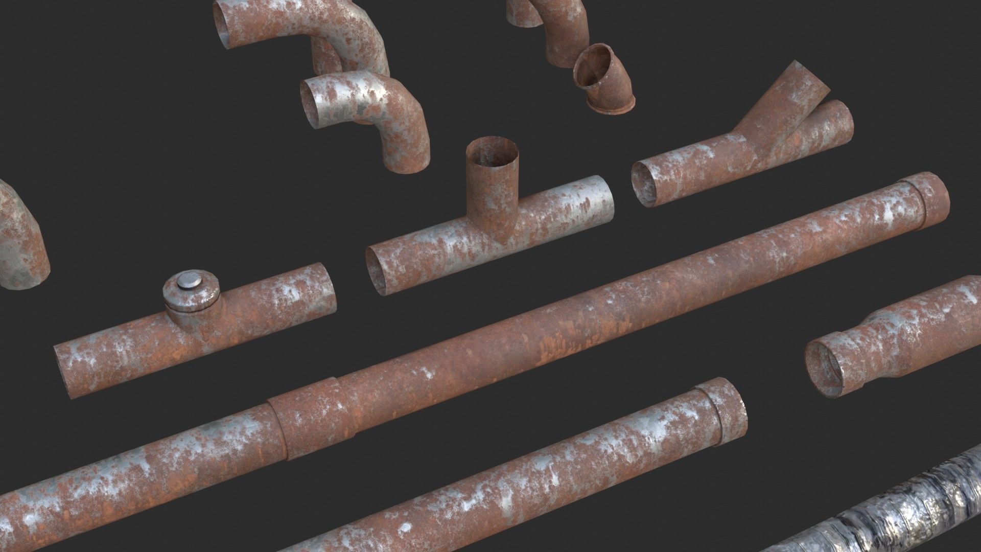 Modular Pipes - Rusted Low-poly 3D model_7