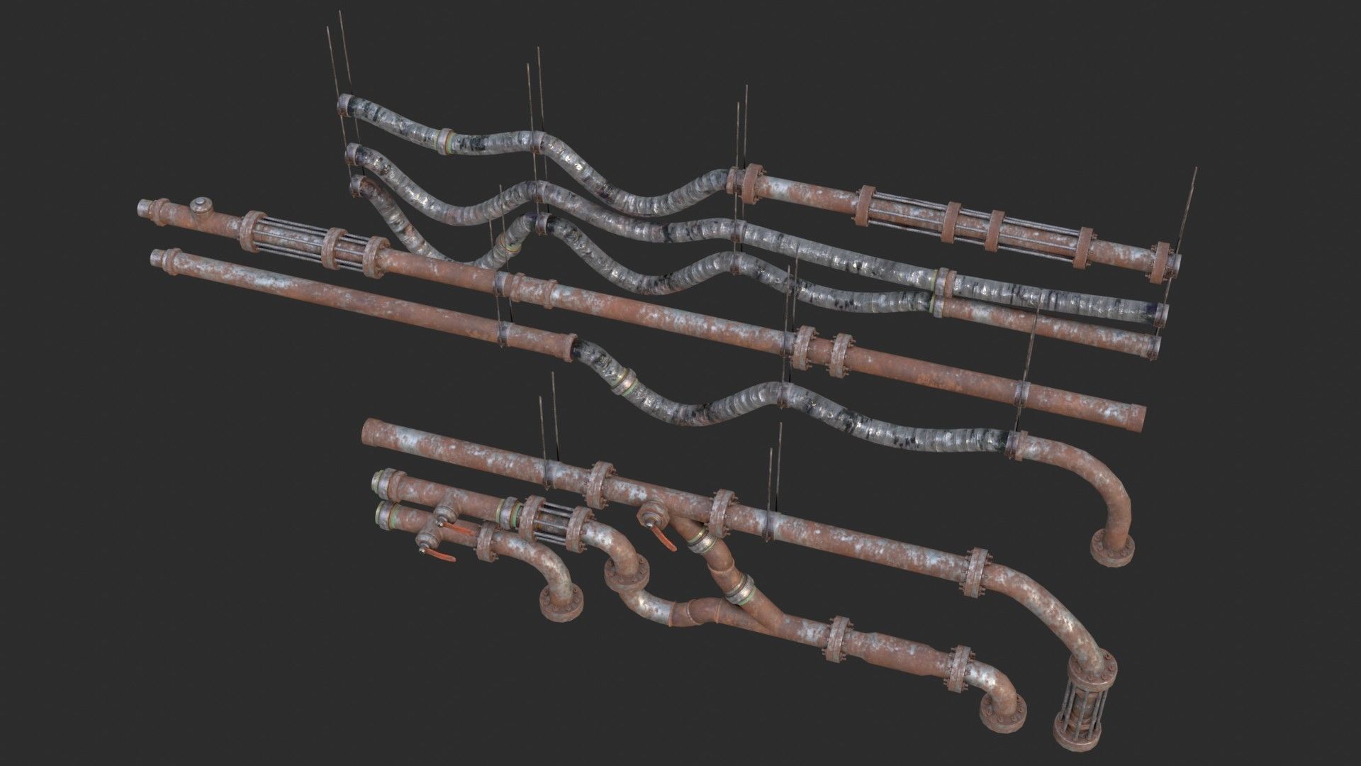 Modular Pipes - Rusted Low-poly 3D model_11