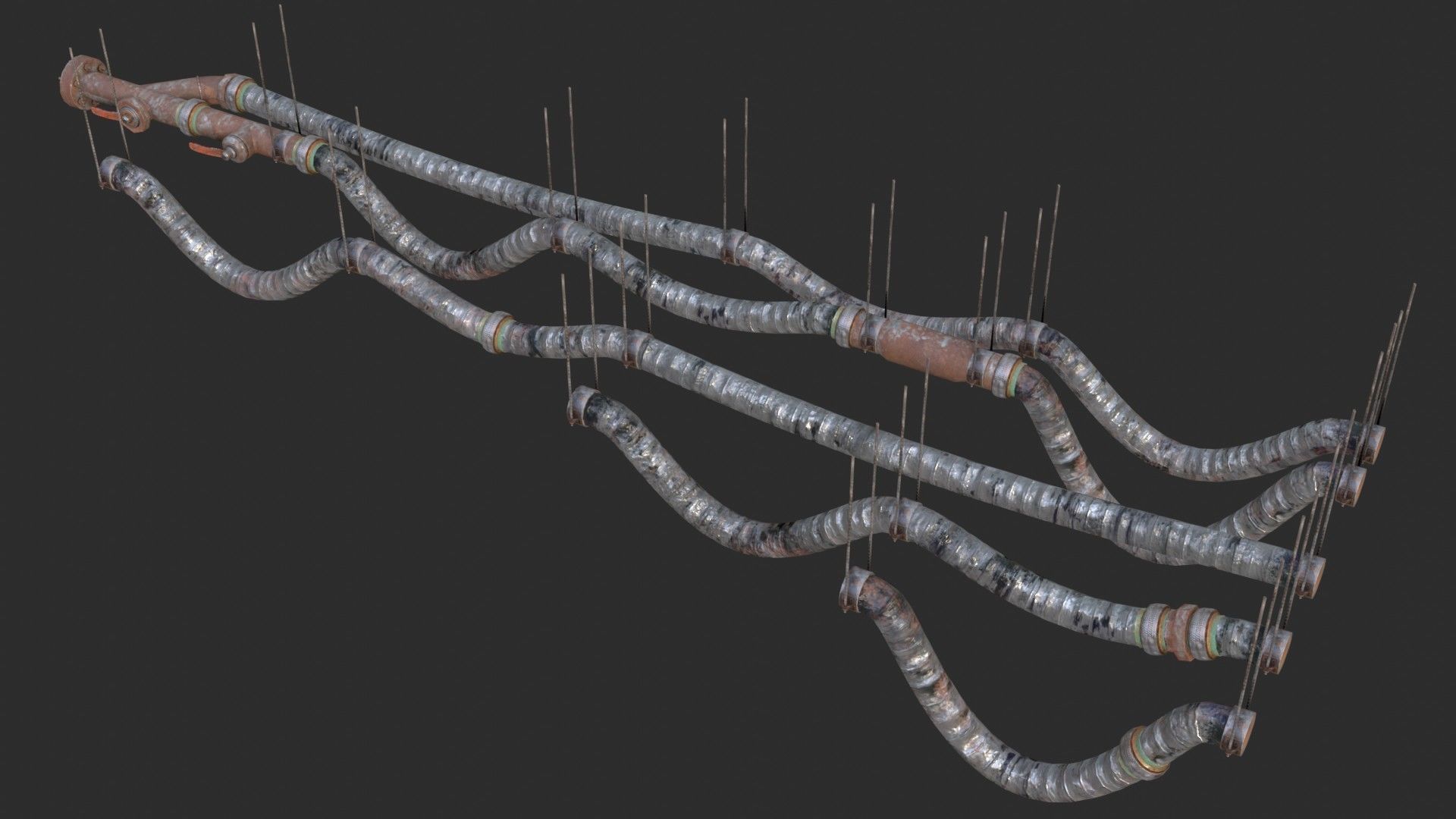 Modular Pipes - Rusted Low-poly 3D model_9
