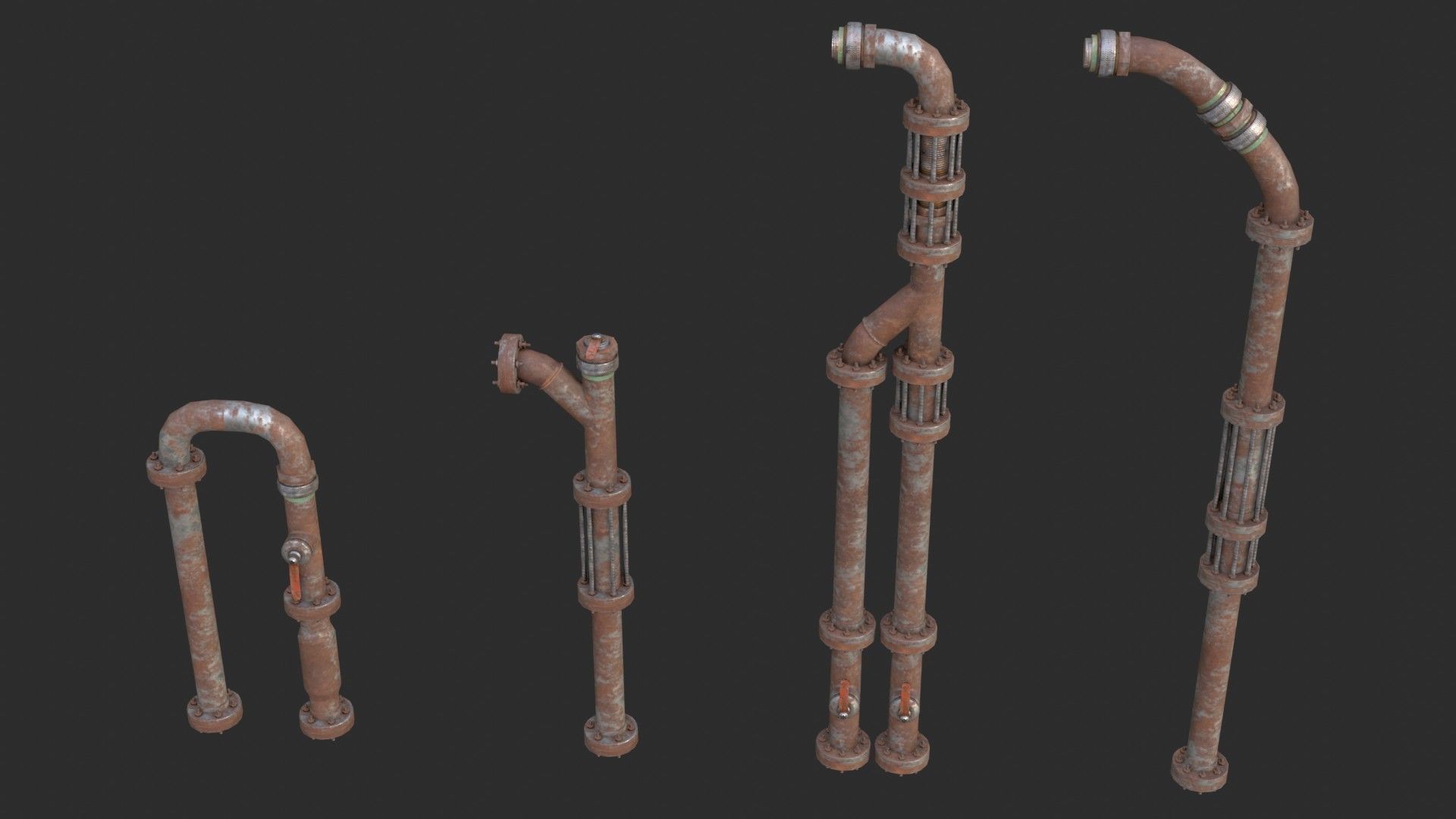 Modular Pipes - Rusted Low-poly 3D model_12