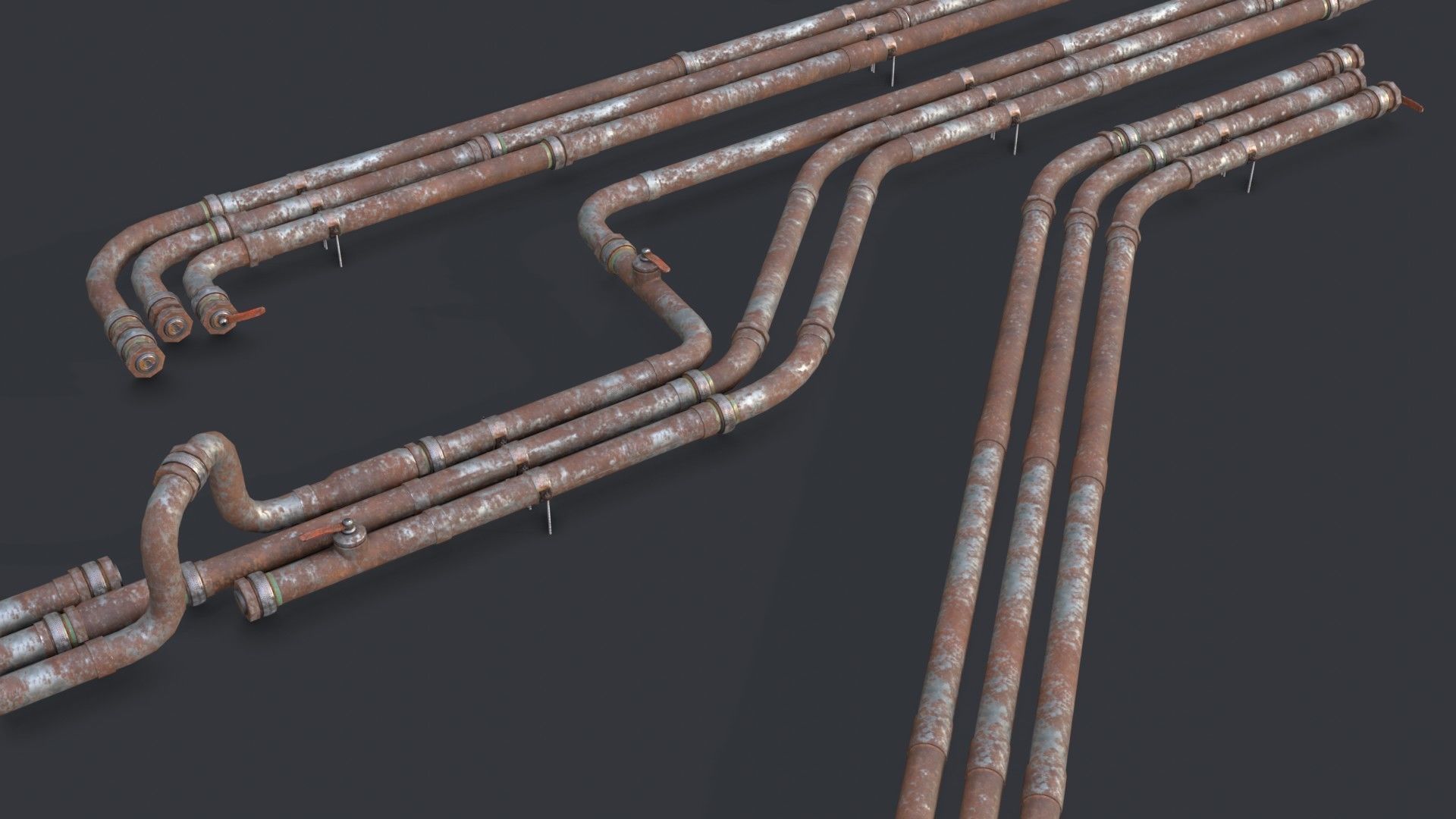 Modular Pipes - Rusted Low-poly 3D model_17