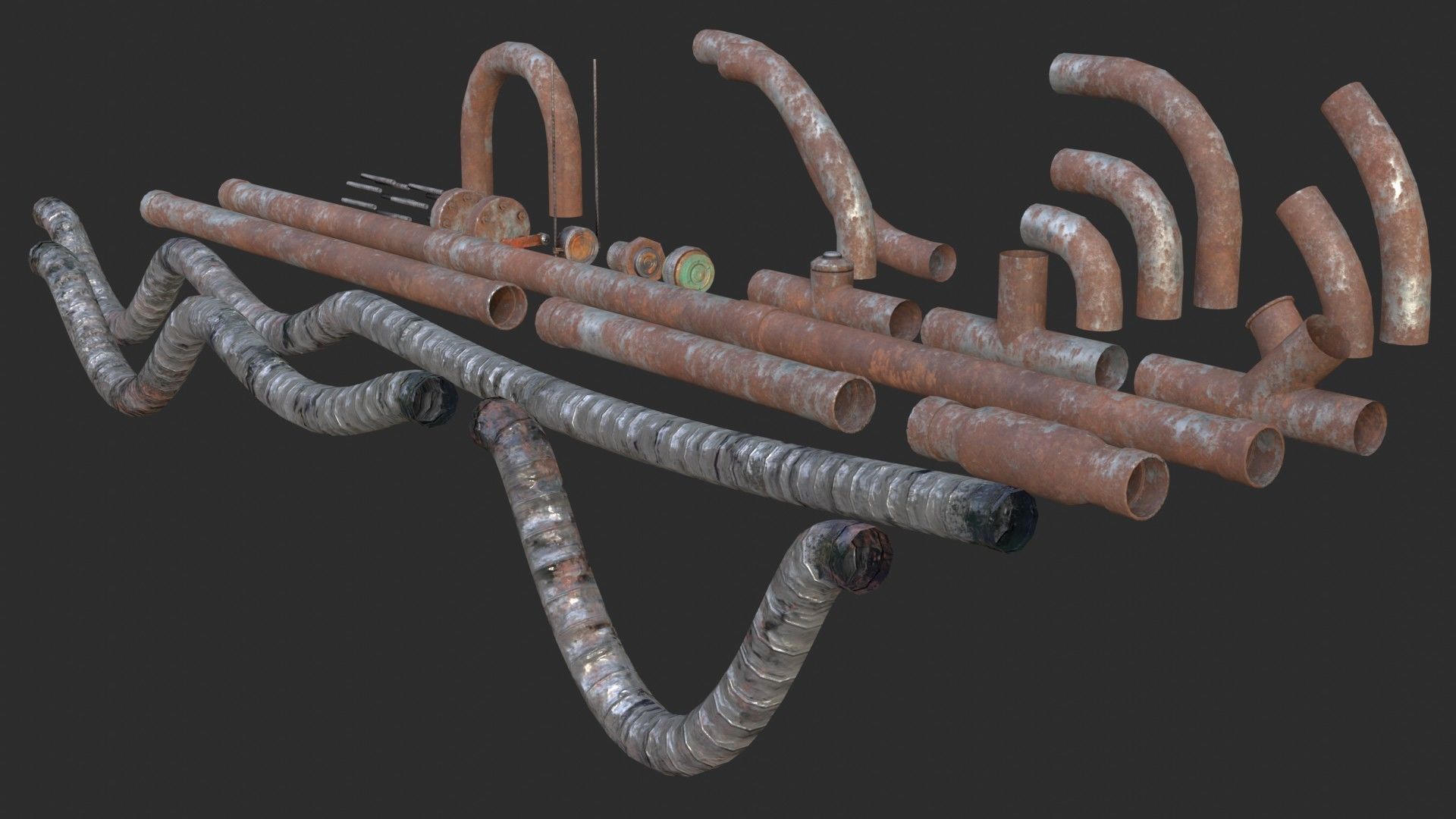Modular Pipes - Rusted Low-poly 3D model_5