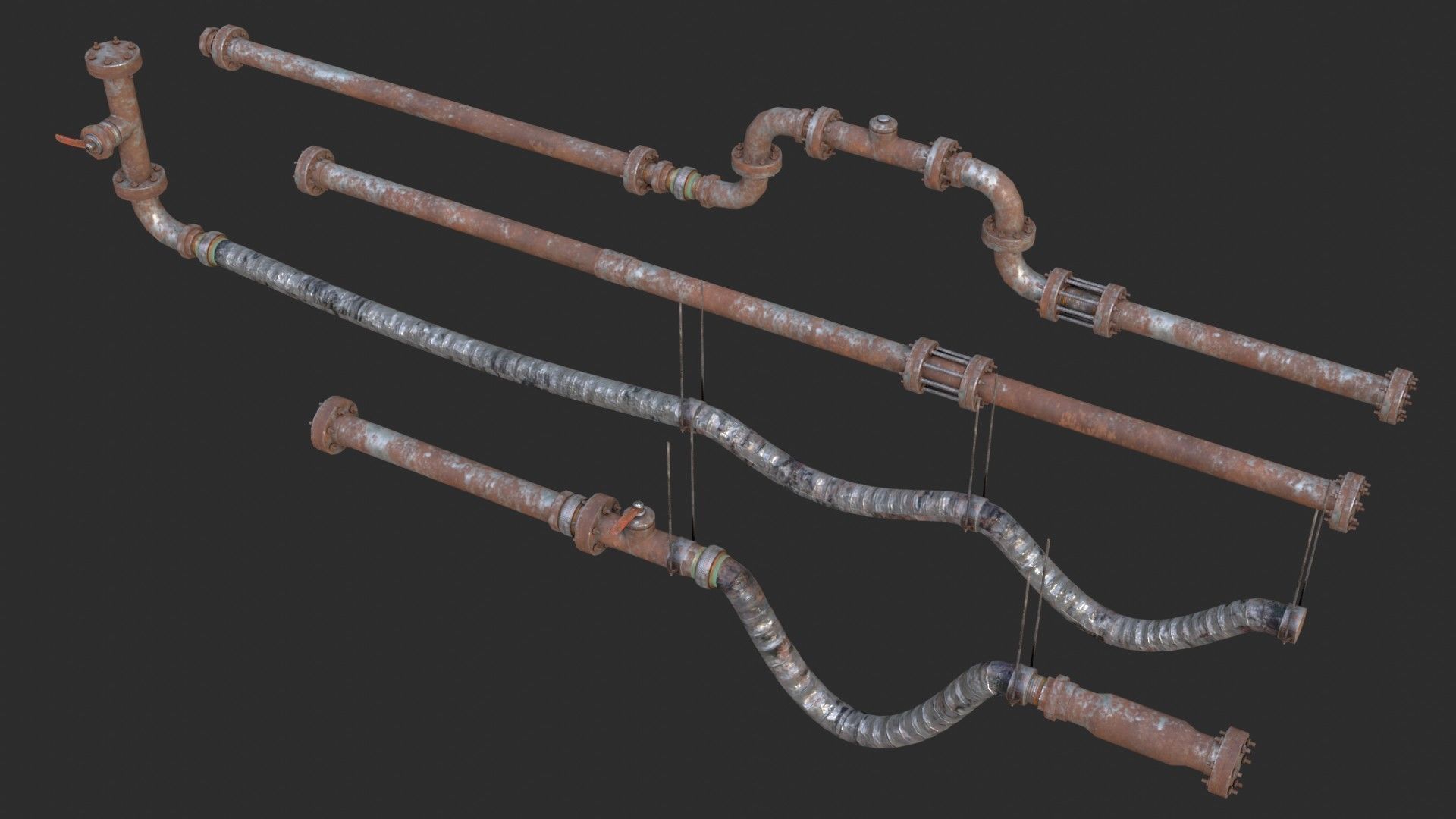 Modular Pipes - Rusted Low-poly 3D model_10