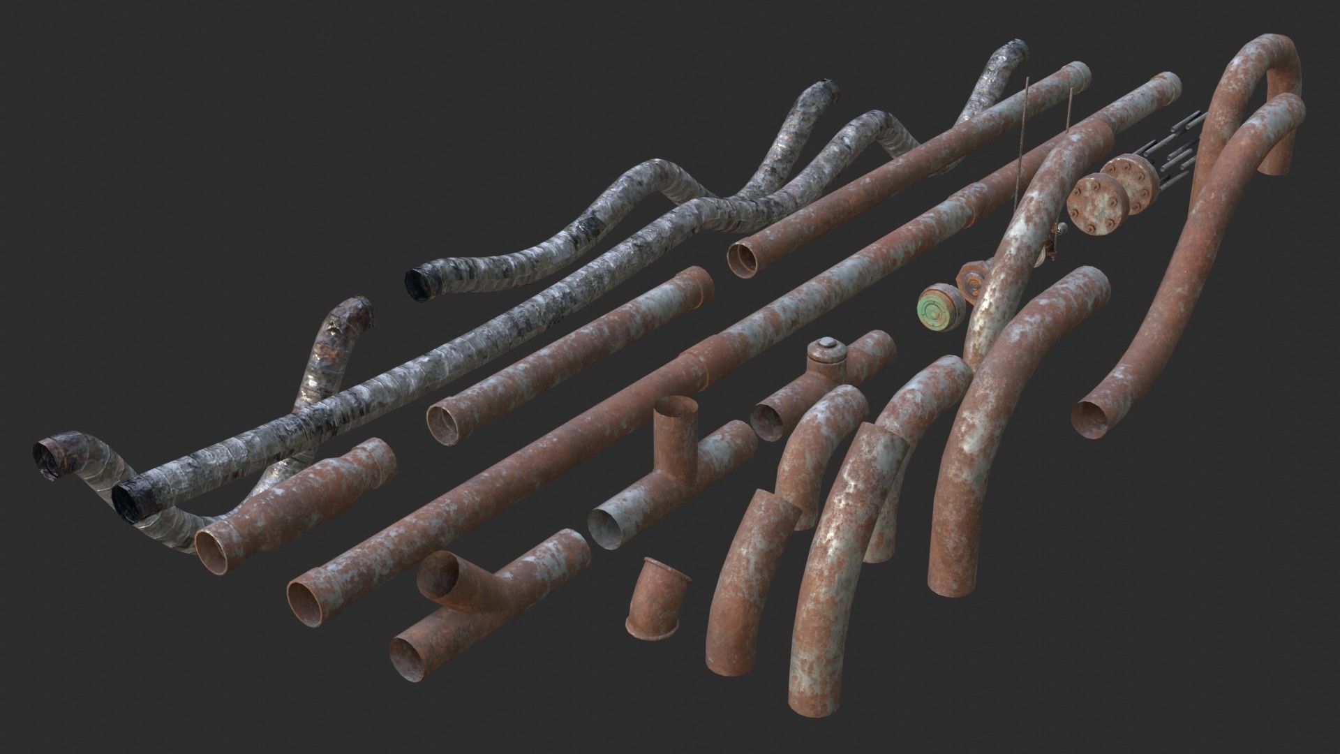 Modular Pipes - Rusted Low-poly 3D model_4