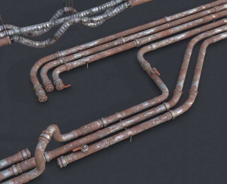 Modular Pipes - Rusted Low-poly 3D model_1