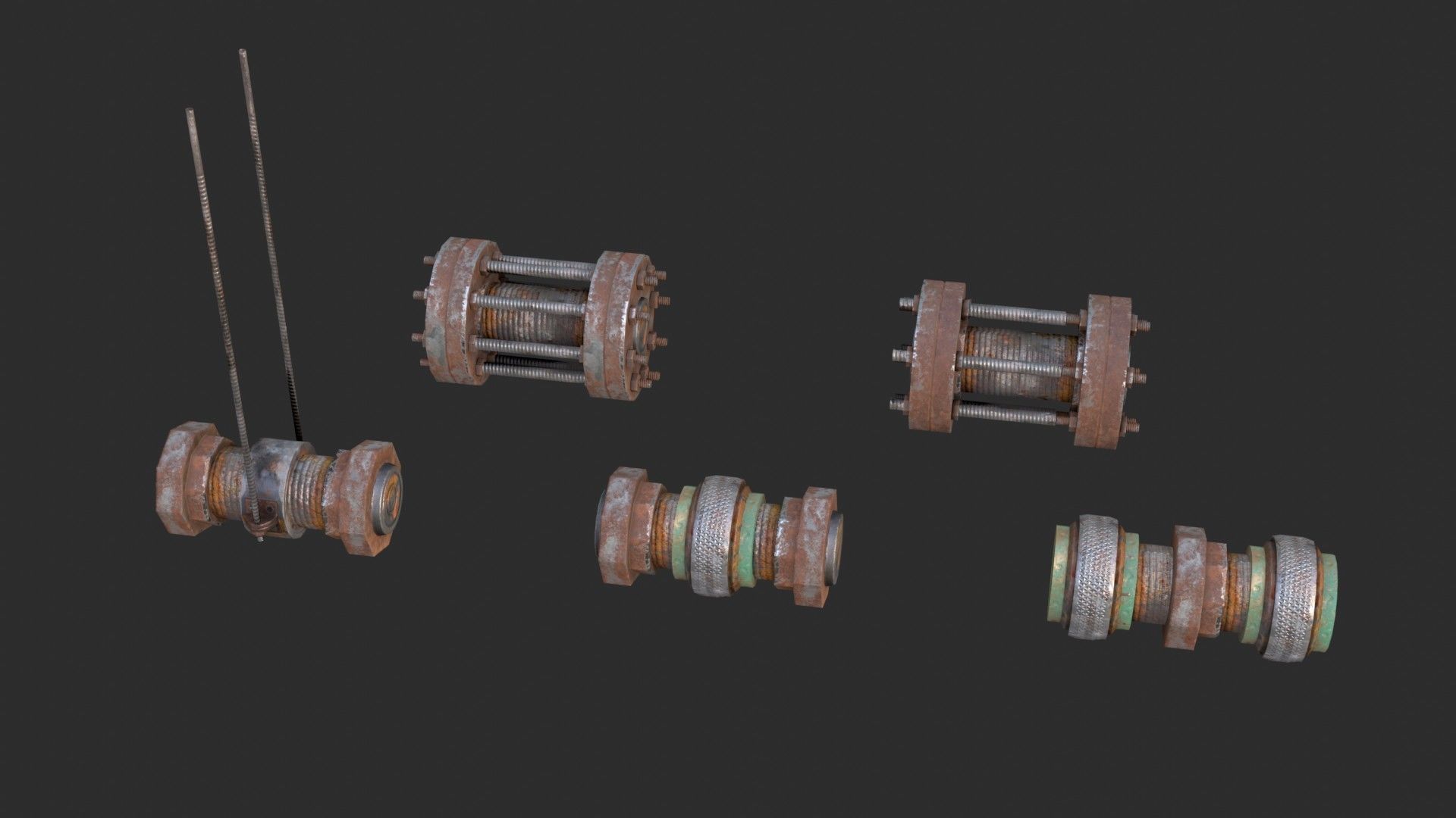 Modular Pipes - Rusted Low-poly 3D model_13