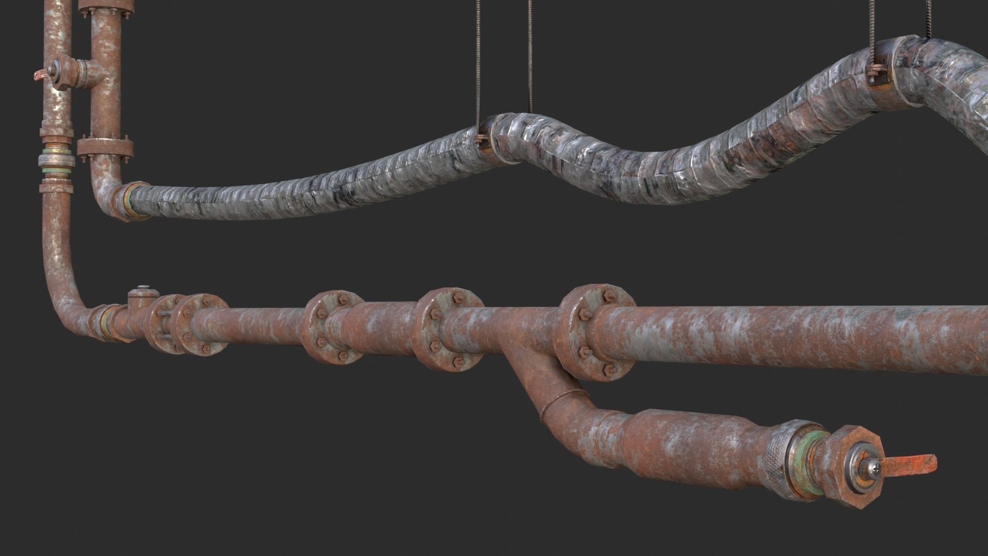 Modular Pipes - Rusted Low-poly 3D model_16