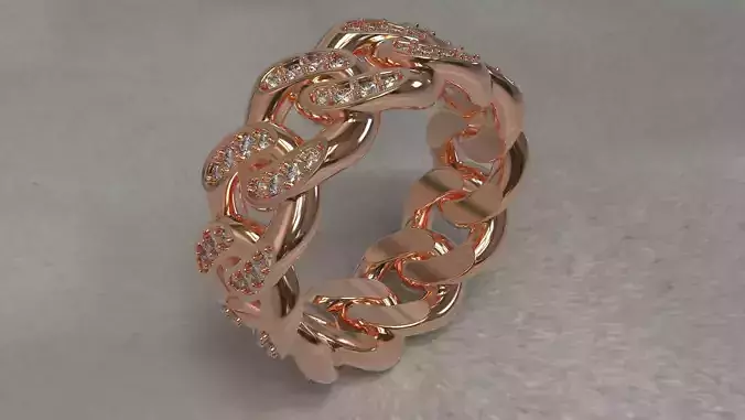 Diamond cuban link chain ring