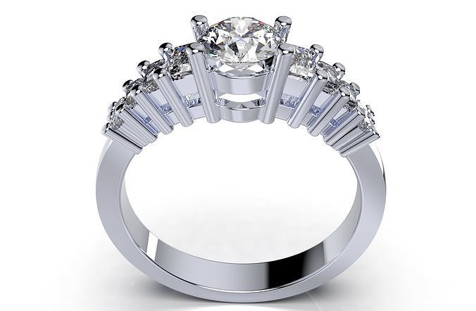 Engagement Ring Solitaire Ring With Baguettes-CC113 3D print model
