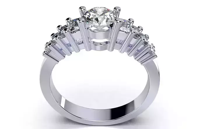 Engagement Ring Solitaire Ring With Baguettes-CC113