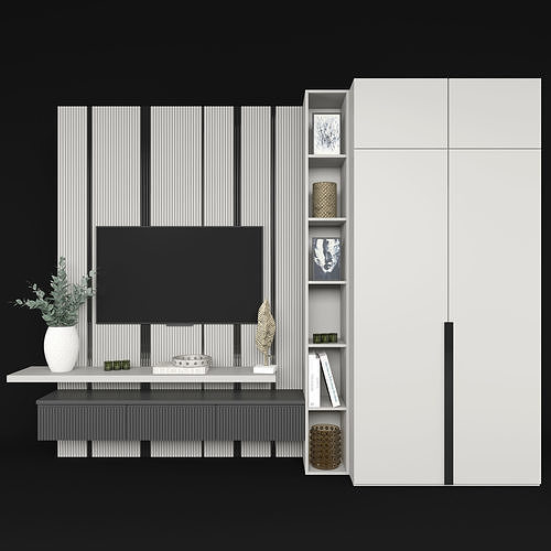 TV set modern living room with cabinets and 3D model
