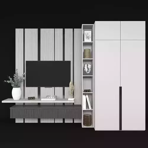 TV set modern living room with cabinets and 3D model